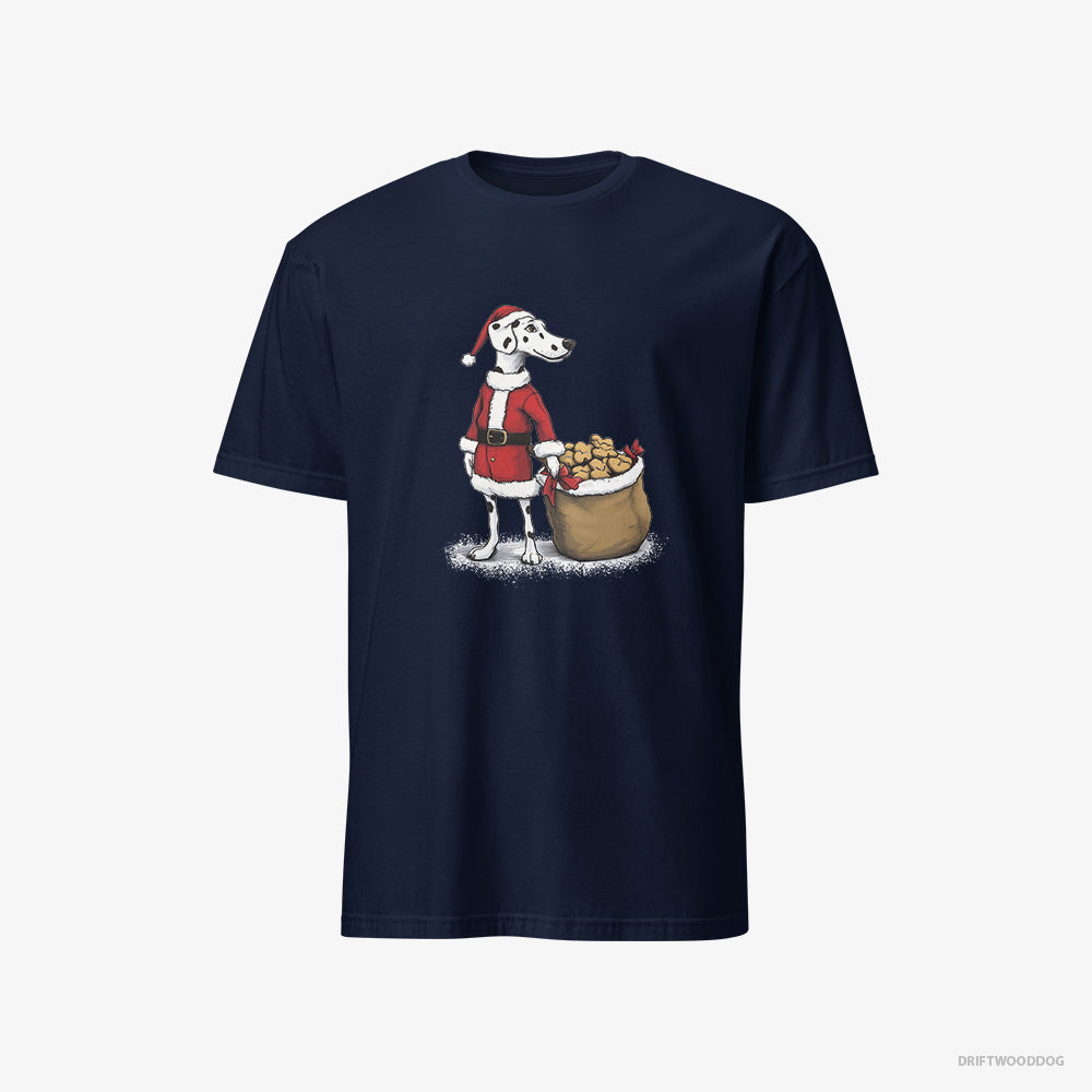 Dalmatian T-Shirt – Men Navy T-Shirt Classic – Carrying a Bag of Cookies for Christmas (on White Background)