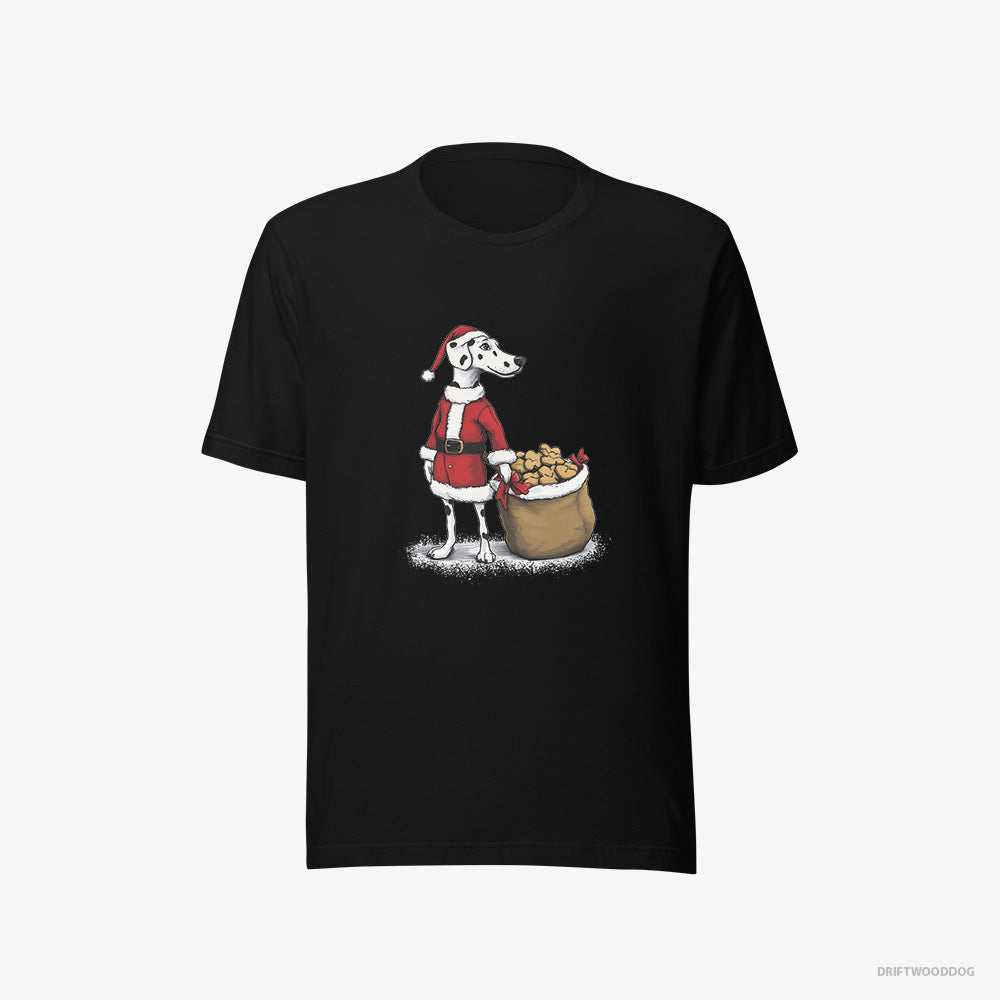 Dalmatian T-Shirt – Men Black T-Shirt Eco-Friendly – Carrying a Bag of Cookies for Christmas (on White Background)