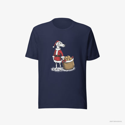 Dalmatian T-Shirt – Men Navy T-Shirt Eco-Friendly – Carrying a Bag of Cookies for Christmas (on White Background)