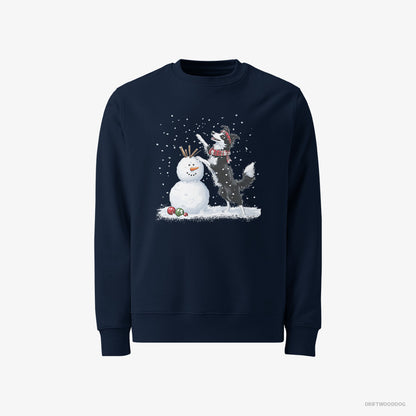 Border Collie Sweatshirt – Men Navy Sweatshirt Classic – Sculpting a Snowman (on White Background)