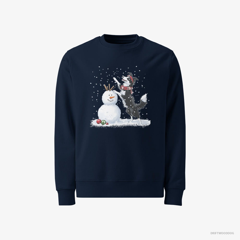 Border Collie Sculpting a Snowman – Men's Sweatshirt Navy – Classic