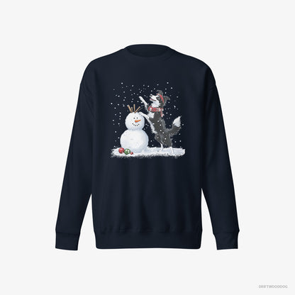 Border Collie Sculpting a Snowman Navy Sweatshirt