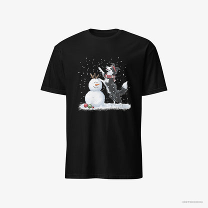 Border Collie Sculpting a Snowman Black T-Shirt