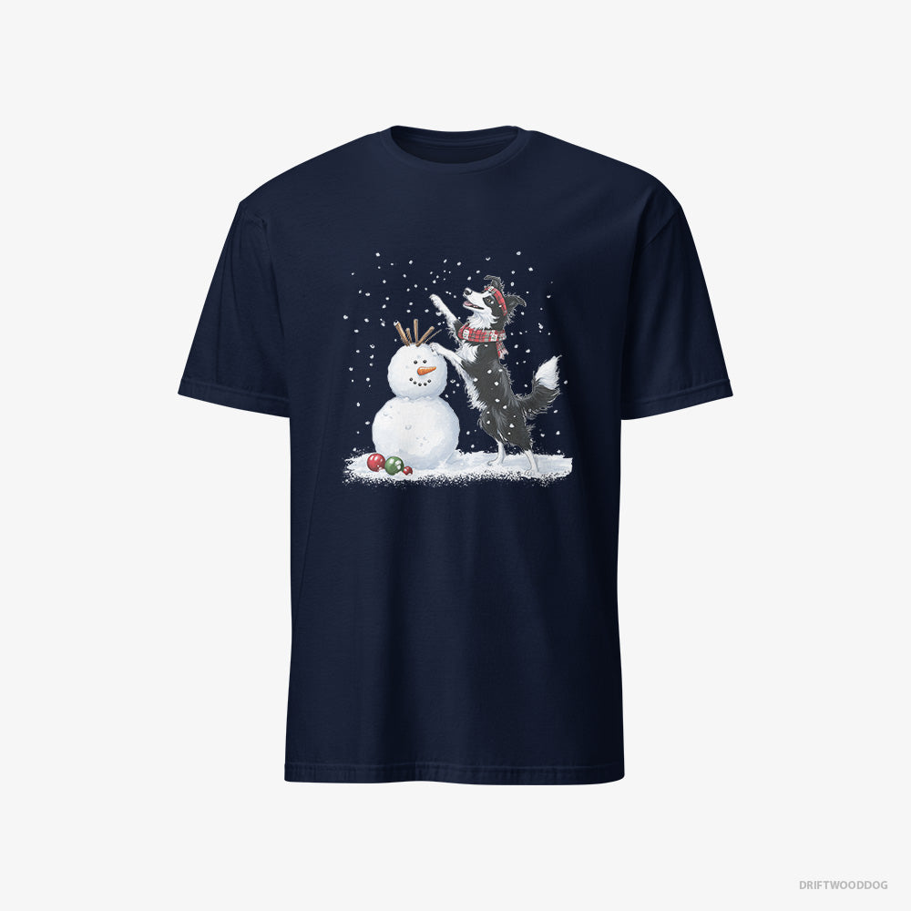 Border Collie T-Shirt – Men Navy T-Shirt Classic – Sculpting a Snowman (on White Background)