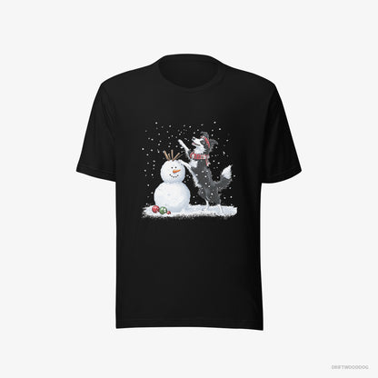 Border Collie Sculpting a Snowman Black T-Shirt