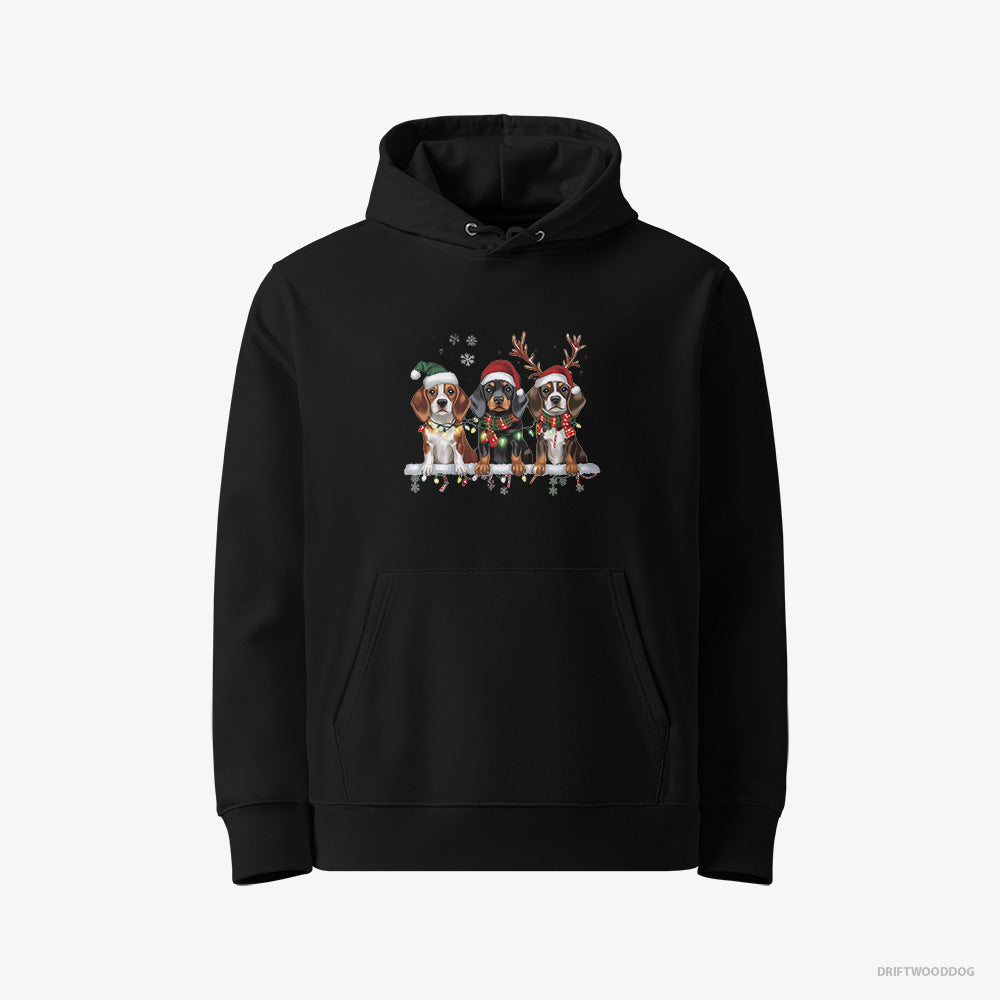 Basset Hound Puppies in a Cozy Christmas Setting – Men's Hoodie Black Eco – Eco-Friendly