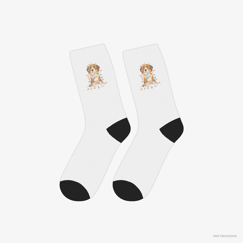 Beagle Wrapped in Glowing Christmas Lights – Socks White – Classic