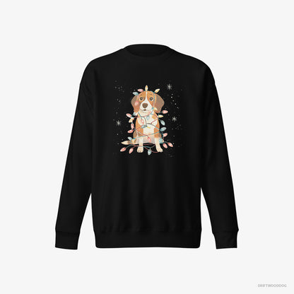 Beagle Wrapped in Glowing Christmas Lights Black Sweatshirt