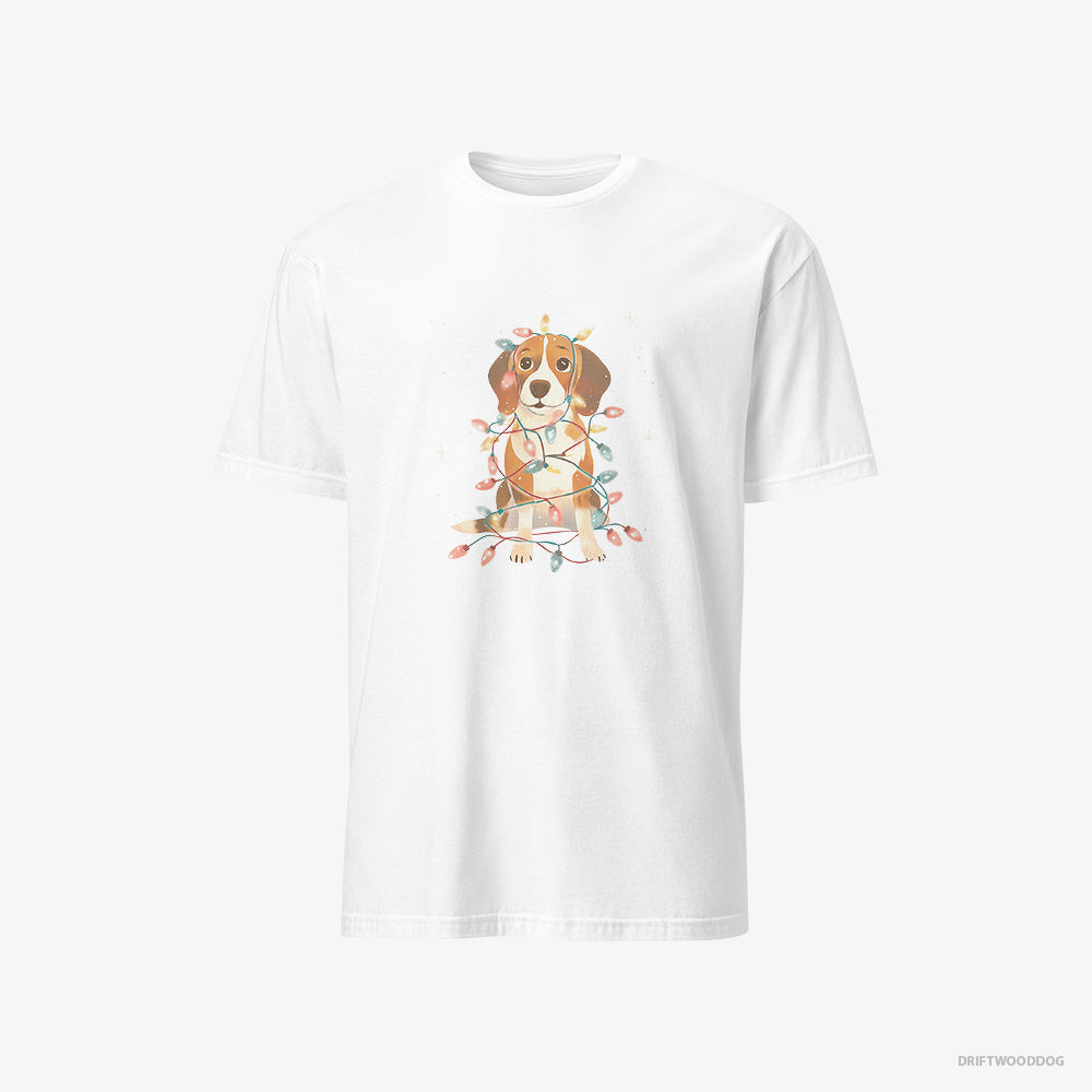 Beagle Wrapped in Glowing Christmas Lights – Men's T-Shirt White – Classic