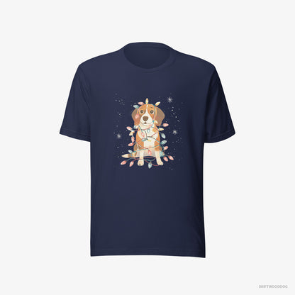 Beagle Wrapped in Glowing Christmas Lights Navy T-Shirt