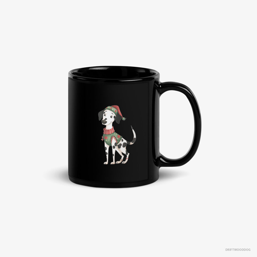 Dalmatian Mug – Unisex Black Mug Classic – in an Elf Suit (on White Background)