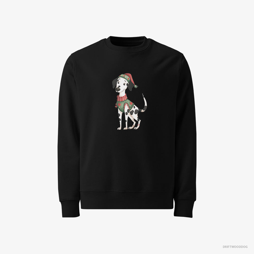 Dalmatian Sweatshirt – Men Black Sweatshirt Classic – in an Elf Suit (on White Background)