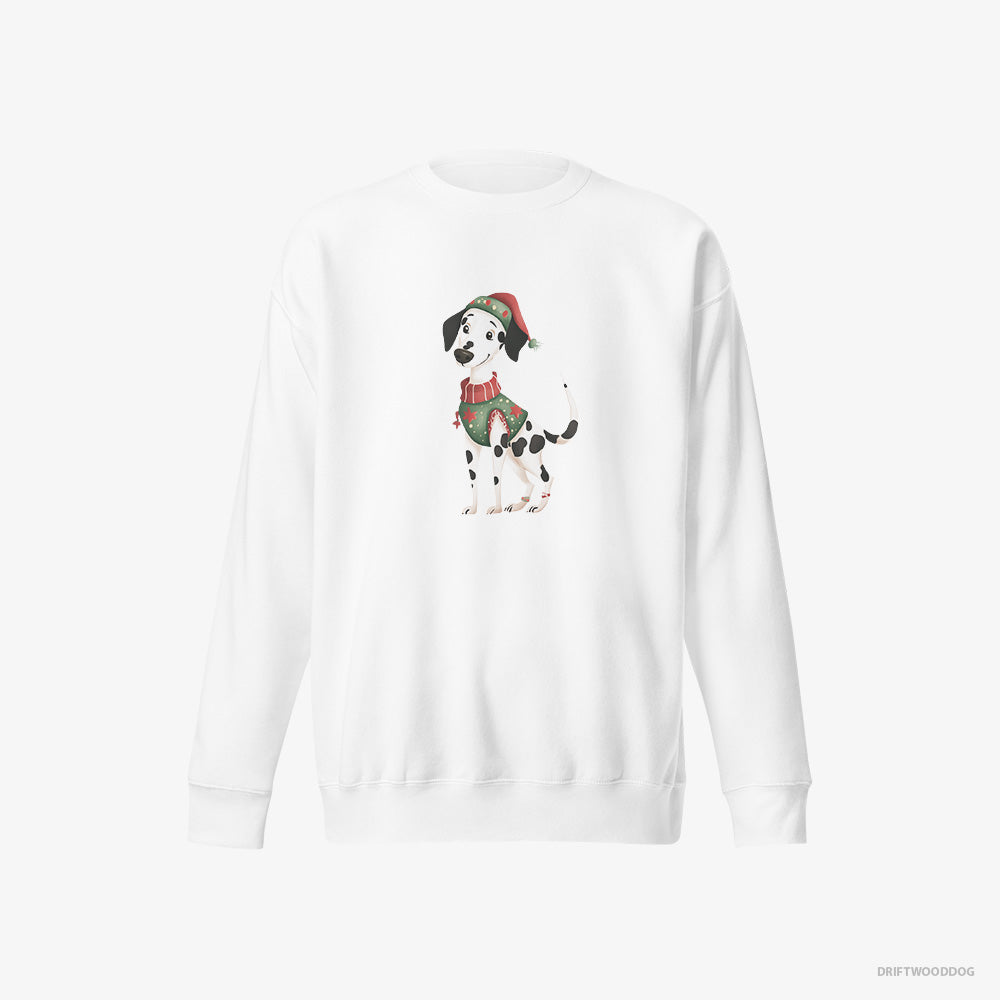 Dalmatian Sweatshirt – Men White Sweatshirt Eco-Friendly – in an Elf Suit (on White Background)