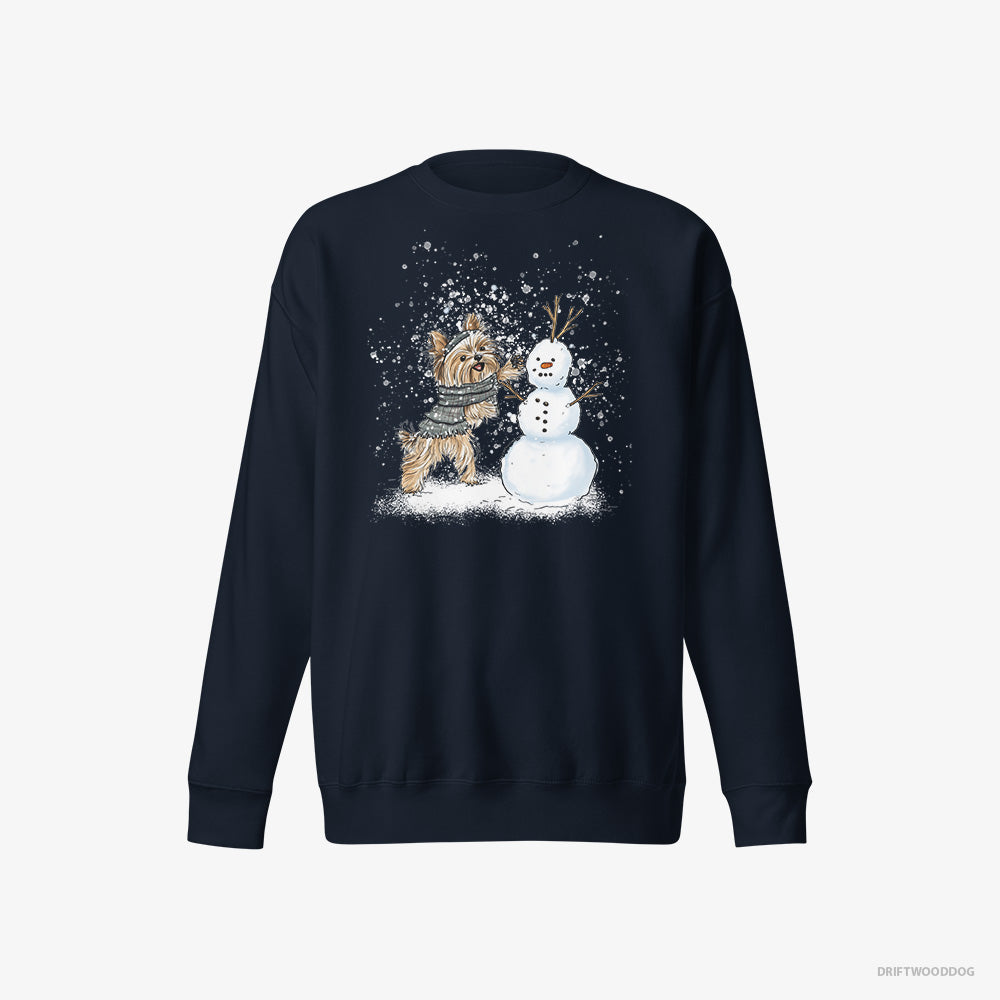 Yorkshire Terrier Creating a Snowman – Men's Sweatshirt Navy Eco – Eco-Friendly