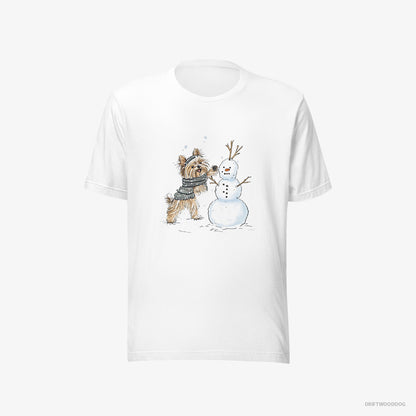 Yorkshire Terrier Creating a Snowman White T-Shirt