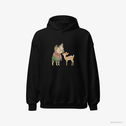 Yorkshire Terrier with a Little Reindeer Black Hoodie