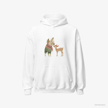 Yorkshire Terrier Hoodie – Men White Hoodie Classic – with a Little Reindeer (on White Background)