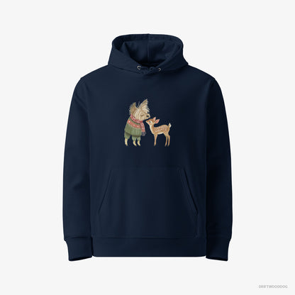 Yorkshire Terrier with a Little Reindeer Navy Hoodie