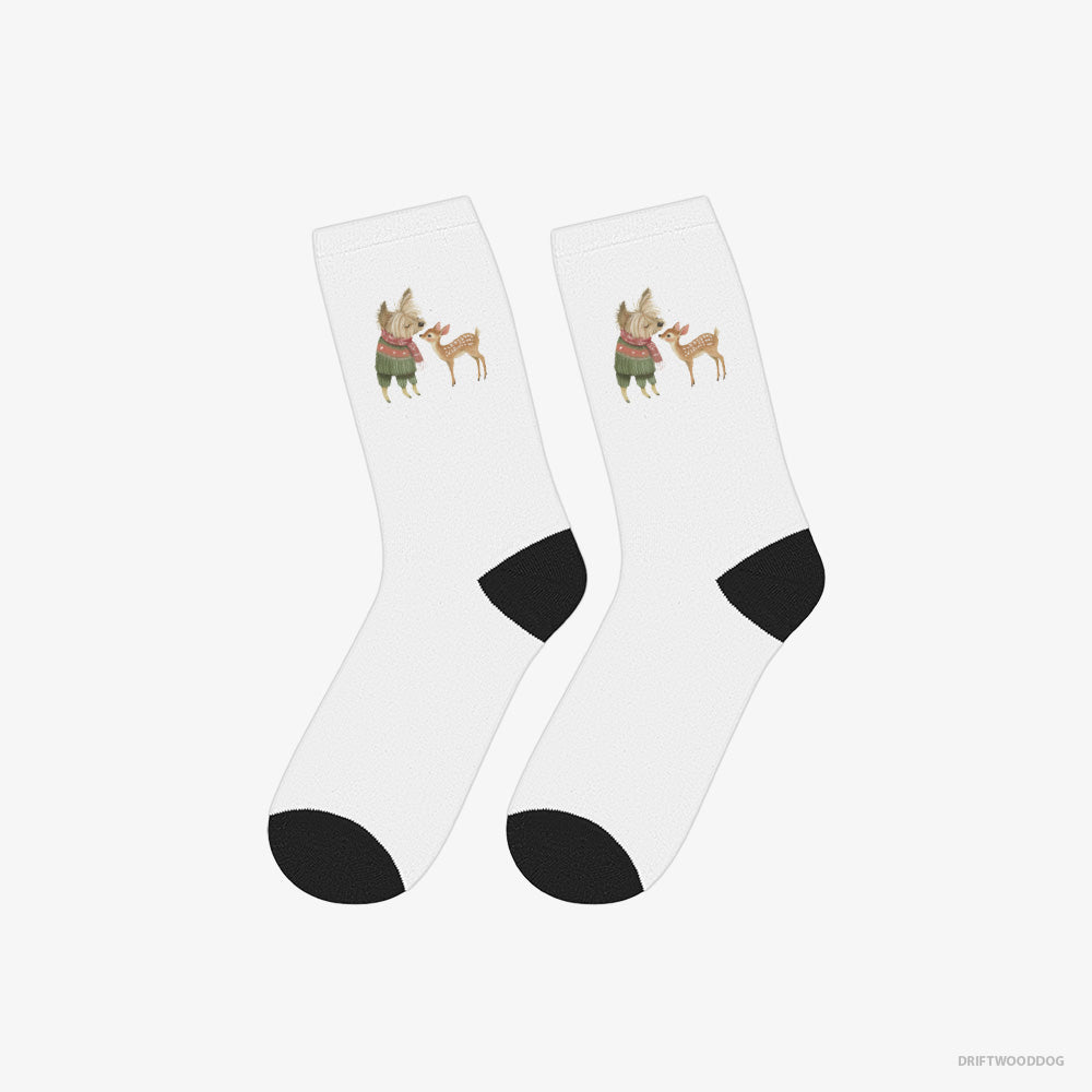 Cute Yorkshire Terrier with a Little Reindeer – Socks White – Classic