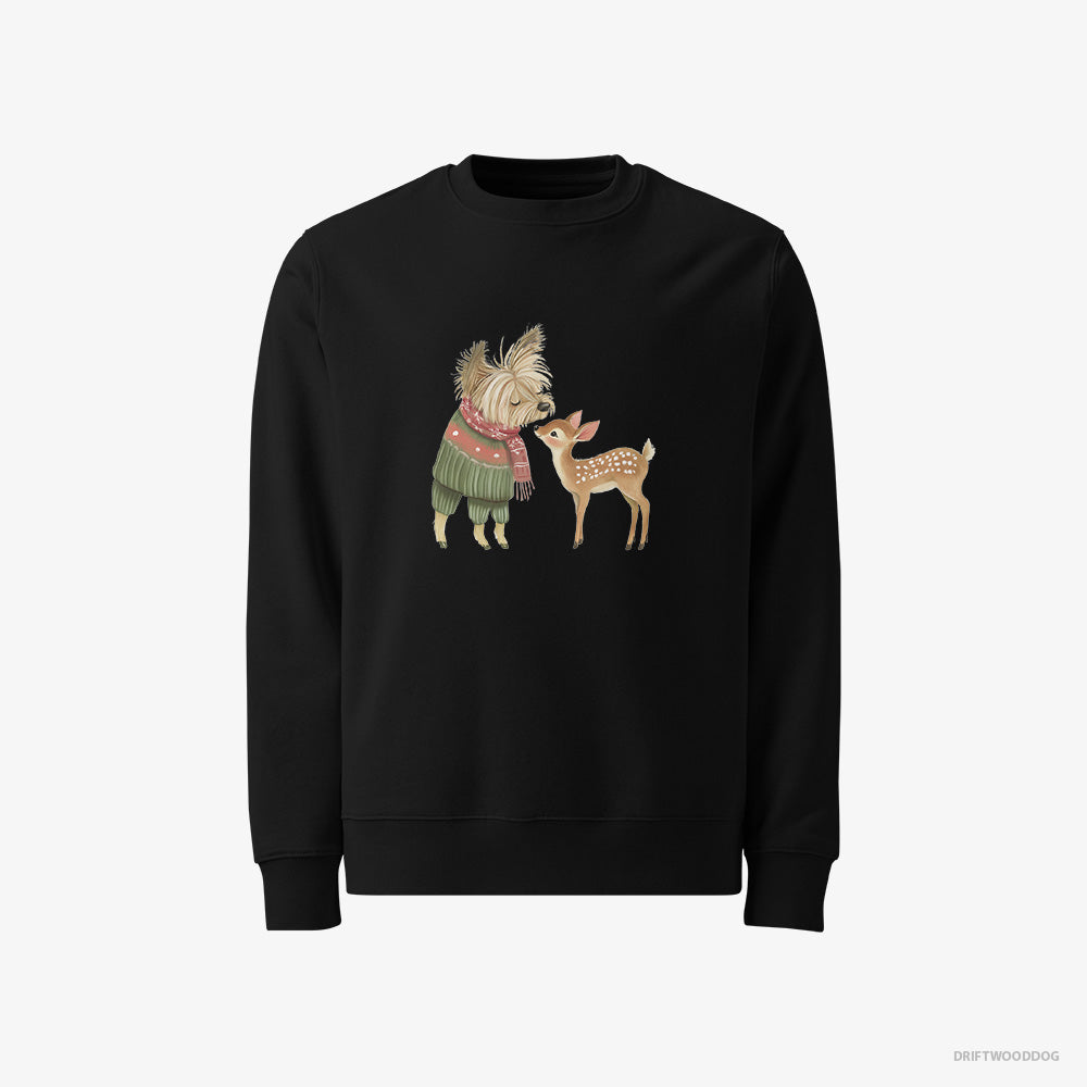 Yorkshire Terrier Sweatshirt – Men Black Sweatshirt Classic – with a Little Reindeer (on White Background)