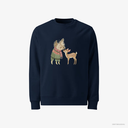 Yorkshire Terrier Sweatshirt – Men Navy Sweatshirt Classic – with a Little Reindeer (on White Background)