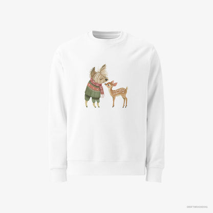 Yorkshire Terrier with a Little Reindeer White Sweatshirt