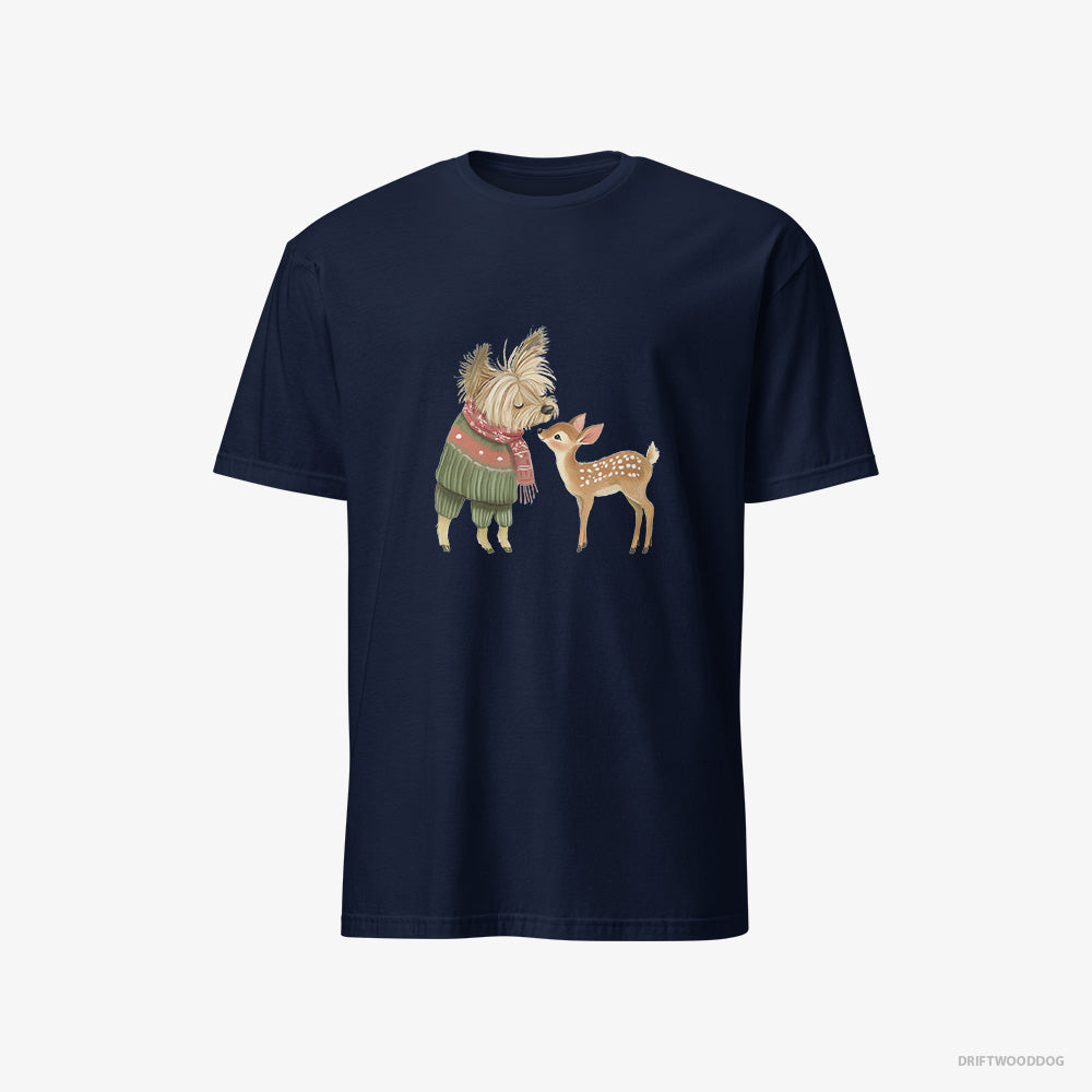 Yorkshire Terrier T-Shirt – Men Navy T-Shirt Classic – with a Little Reindeer (on White Background)