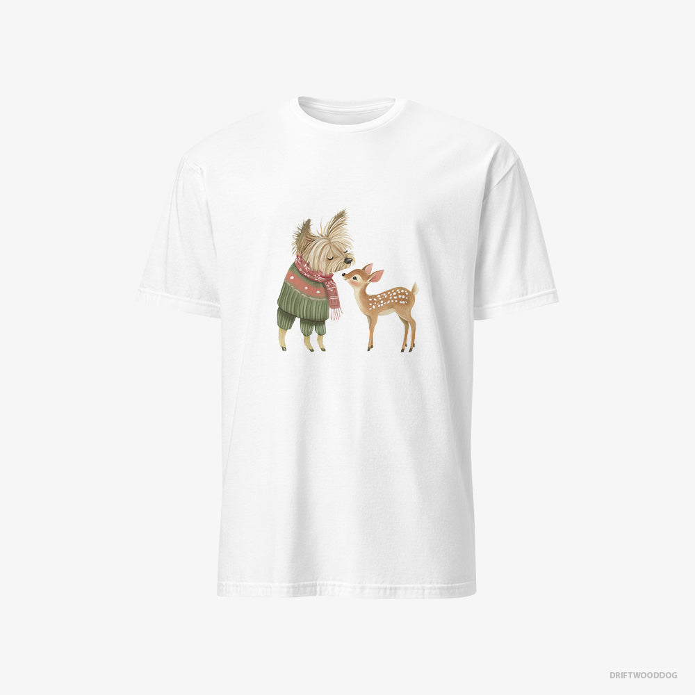 Yorkshire Terrier T-Shirt – Men White T-Shirt Classic – with a Little Reindeer (on White Background)