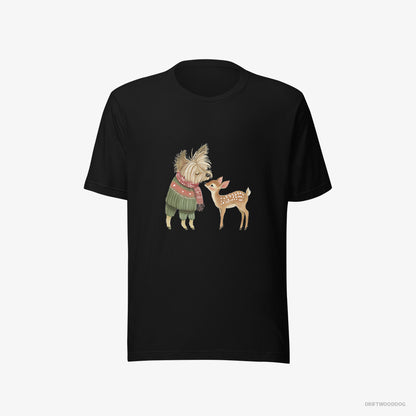 Yorkshire Terrier T-Shirt – Men Black T-Shirt Eco-Friendly – with a Little Reindeer (on White Background)