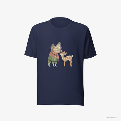 Yorkshire Terrier with a Little Reindeer Navy T-Shirt