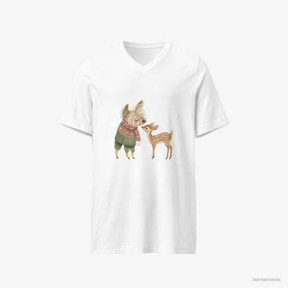 Yorkshire Terrier with a Little Reindeer White T-Shirt