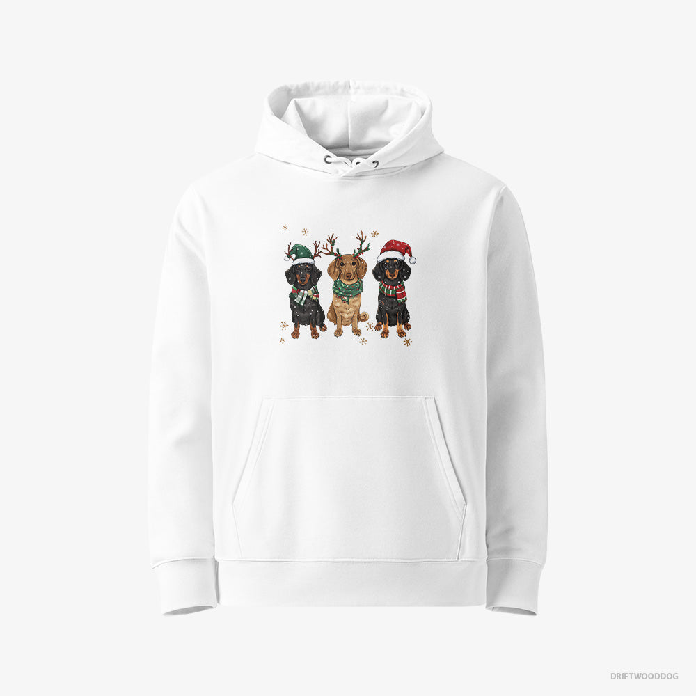 Dachshund Hoodie – Women White Hoodie Eco-Friendly – Dogs in the Holiday Spirit and Joy (on White Background)