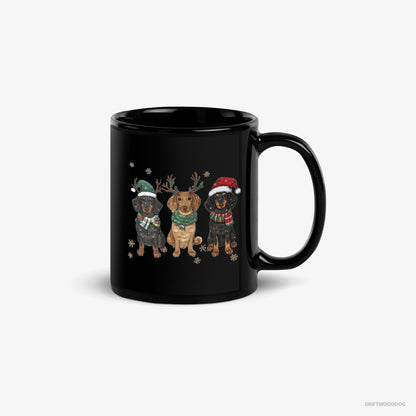 Dachshund Mug – Unisex Black Mug Classic – Dogs in the Holiday Spirit and Joy (on White Background)