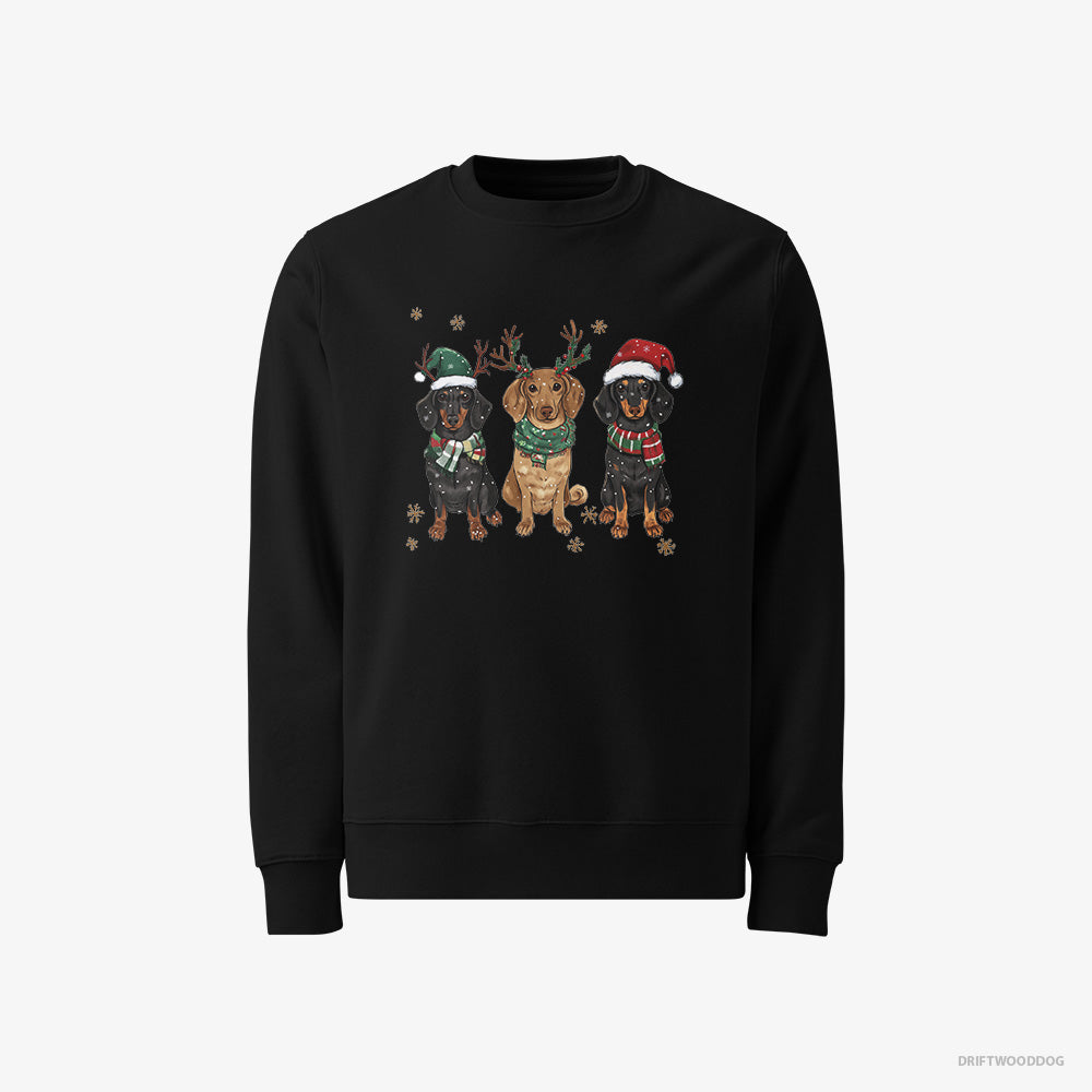 Dachshund Sweatshirt – Men Black Sweatshirt Classic – Dogs in the Holiday Spirit and Joy (on White Background)