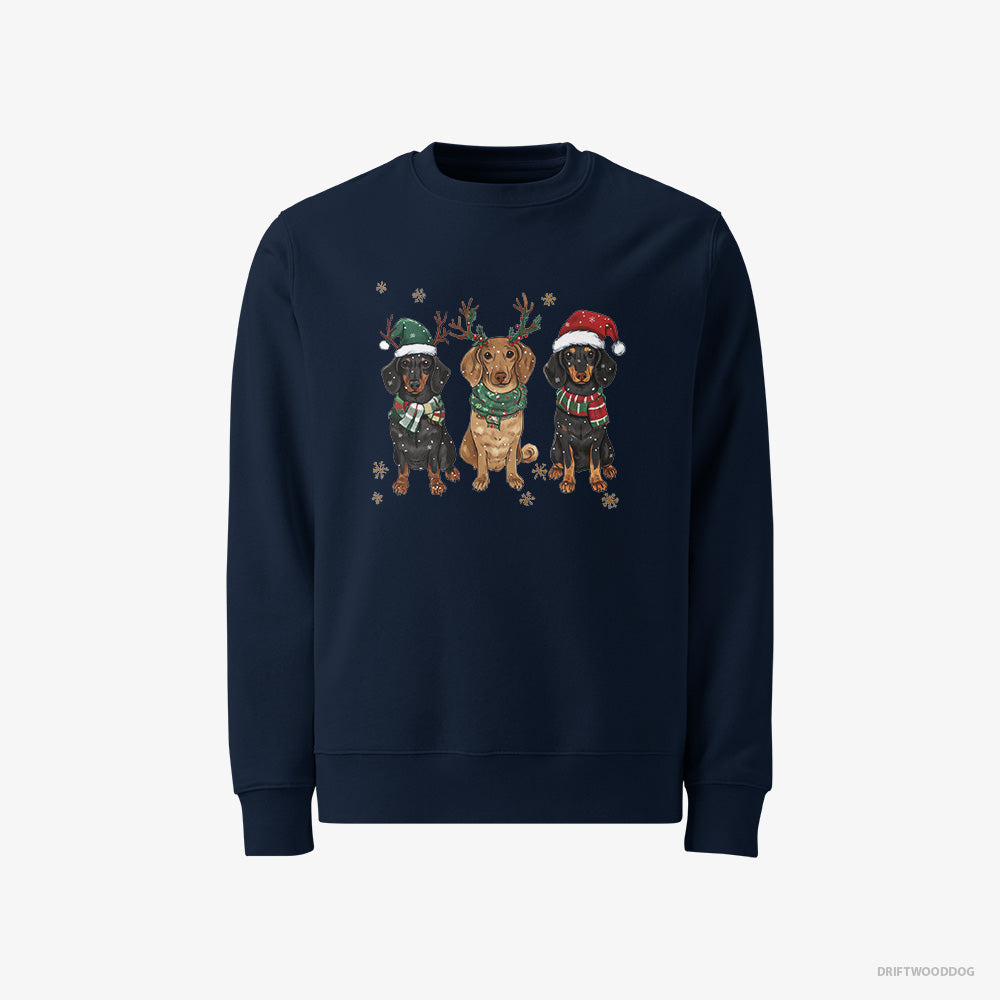 Dachshund Sweatshirt – Men Navy Sweatshirt Classic – Dogs in the Holiday Spirit and Joy (on White Background)