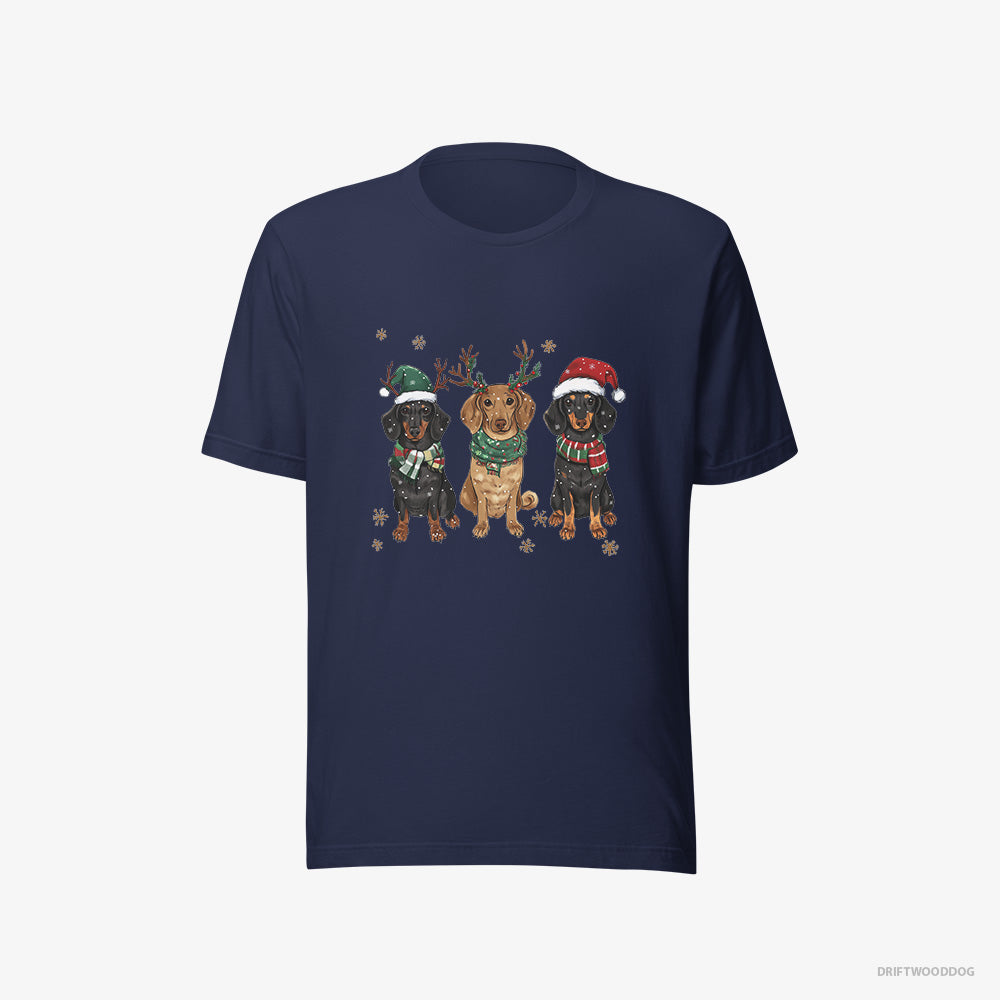 Dachshund T-Shirt – Men Navy T-Shirt Eco-Friendly – Dogs in the Holiday Spirit and Joy (on White Background)