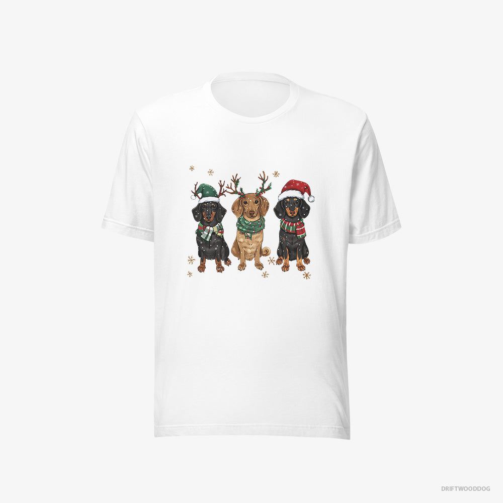 Dachshund T-Shirt – Men White T-Shirt Eco-Friendly – Dogs in the Holiday Spirit and Joy (on White Background)