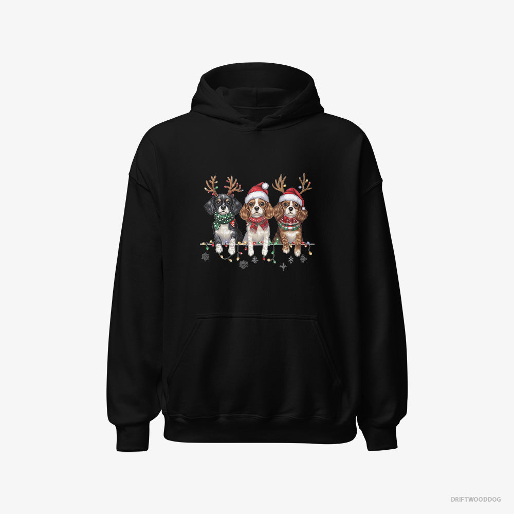 Cavalier King Charles Spaniel Hoodie – Women Black Hoodie Classic – Puppies Christmas (on White Background)