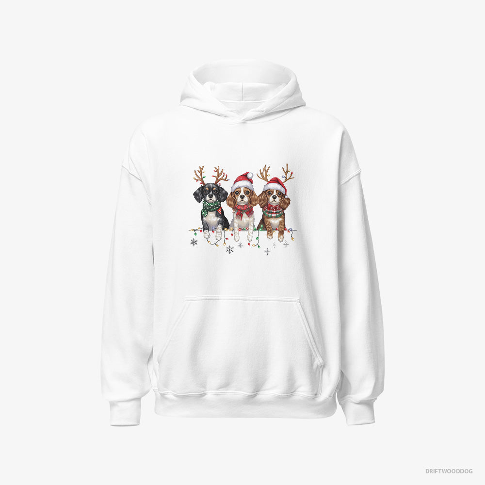 Cavalier King Charles Spaniel Hoodie – Men White Hoodie Classic – Puppies Christmas (on White Background)