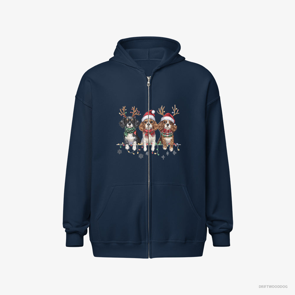 CKC Spaniel Puppies Christmas – Men's Hoodie Navy Full-Zip – Full-Zip