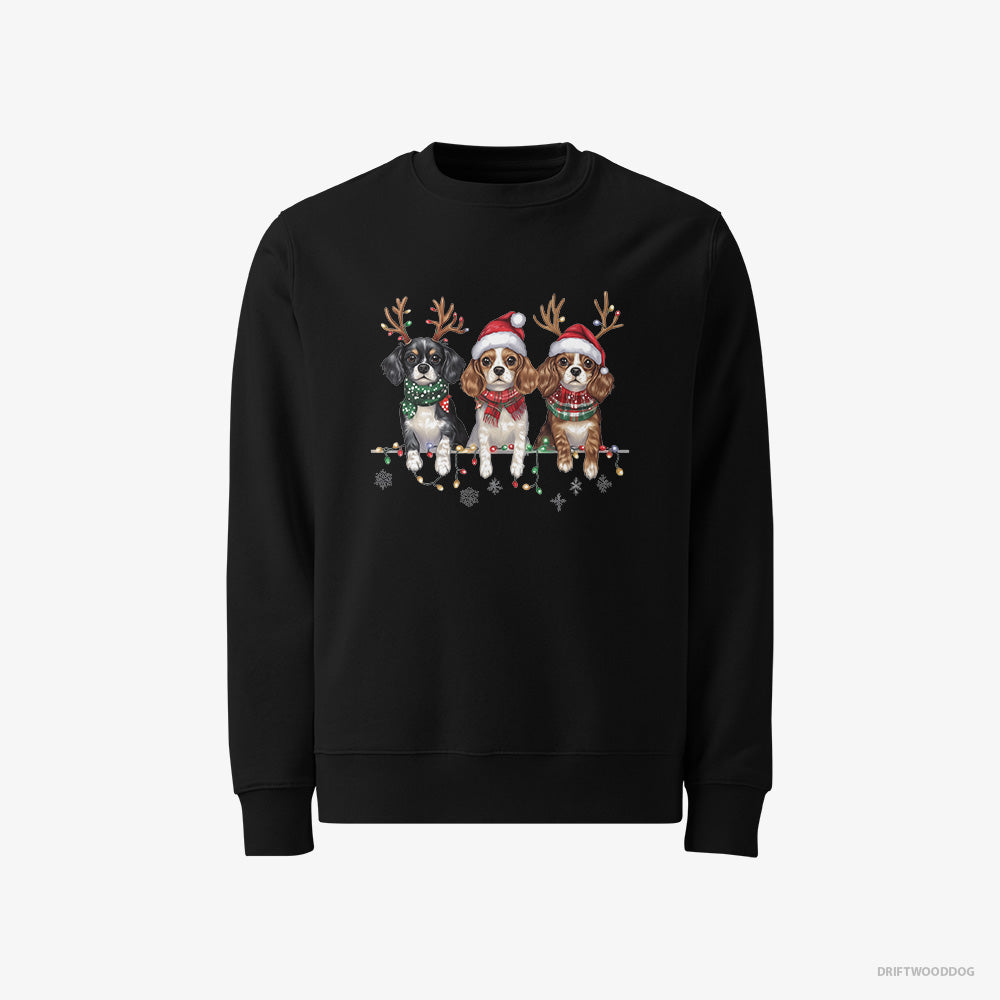 Cavalier King Charles Spaniel Sweatshirt – Men Black Sweatshirt Classic – Puppies Christmas (on White Background)