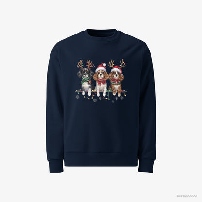 Cavalier King Charles Spaniel Sweatshirt – Men Navy Sweatshirt Classic – Puppies Christmas (on White Background)