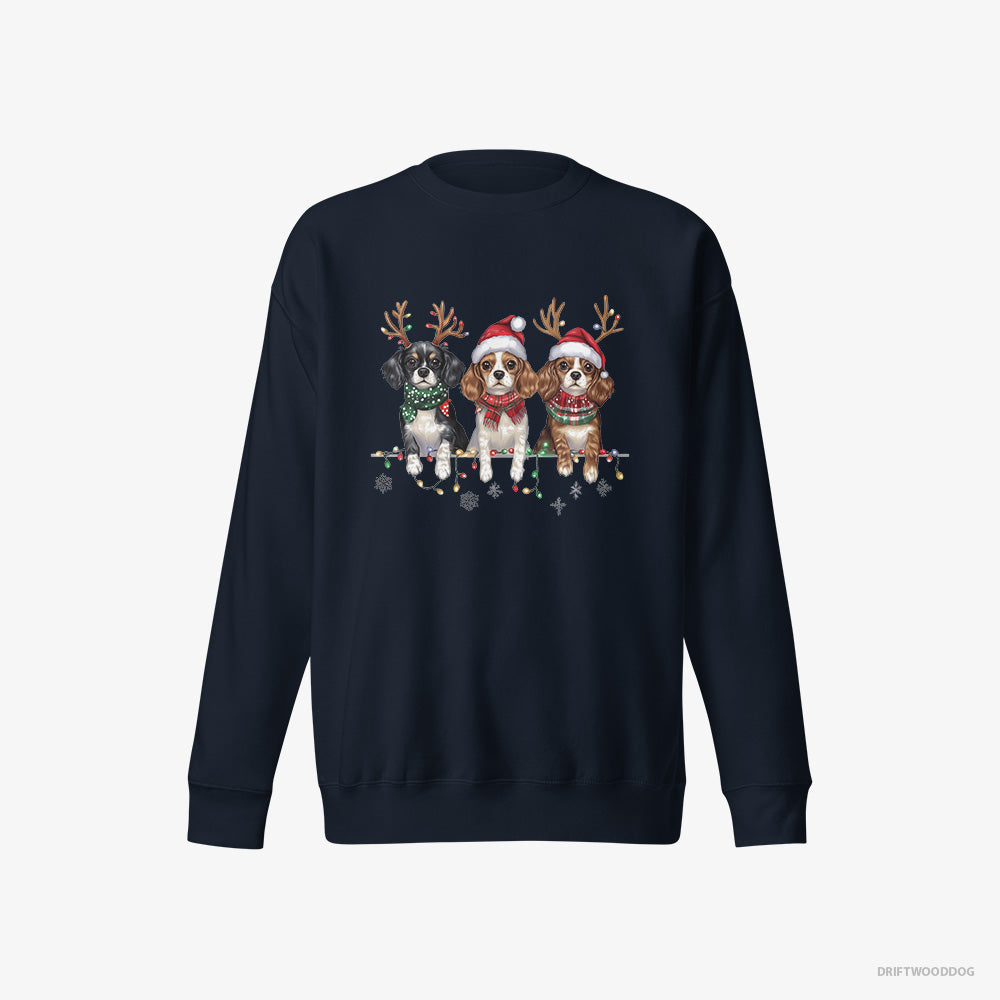 Cavalier King Charles Spaniel Sweatshirt – Men Navy Sweatshirt Eco-Friendly – Puppies Christmas (on White Background)