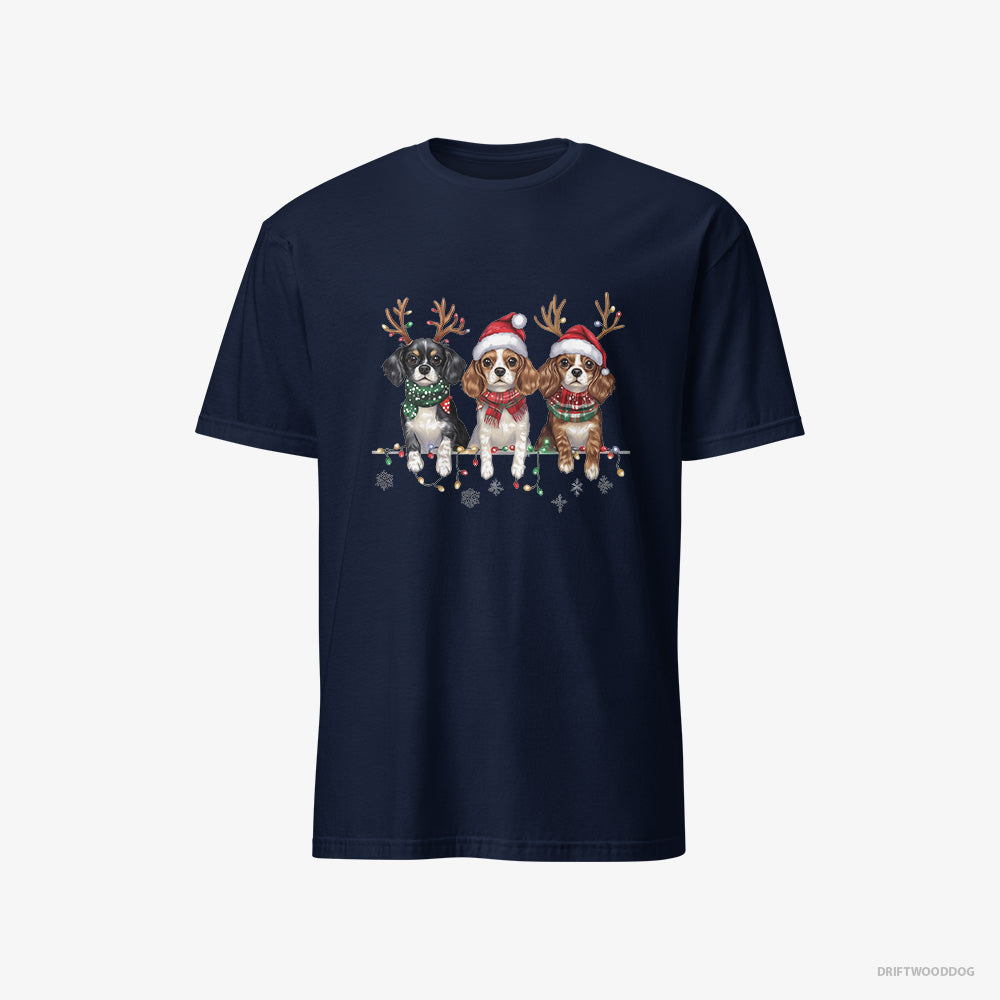 Cavalier King Charles Spaniel T-Shirt – Men Navy T-Shirt Classic – Puppies Christmas (on White Background)