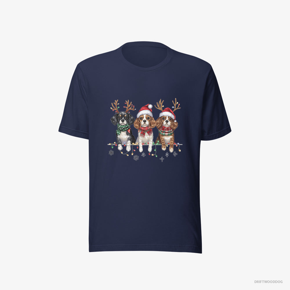 Cavalier King Charles Spaniel T-Shirt – Men Navy T-Shirt Eco-Friendly – Puppies Christmas (on White Background)