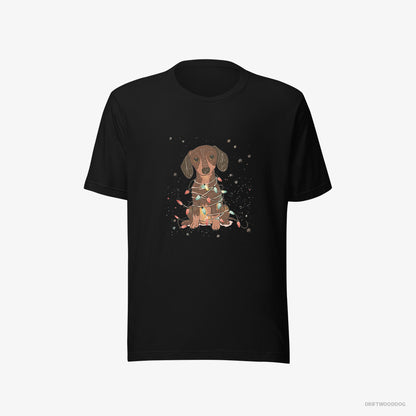 Dachshund Adorned with Christmas Lights Black T-Shirt