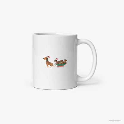 Dachshund on a Sled with Puppies White Mug