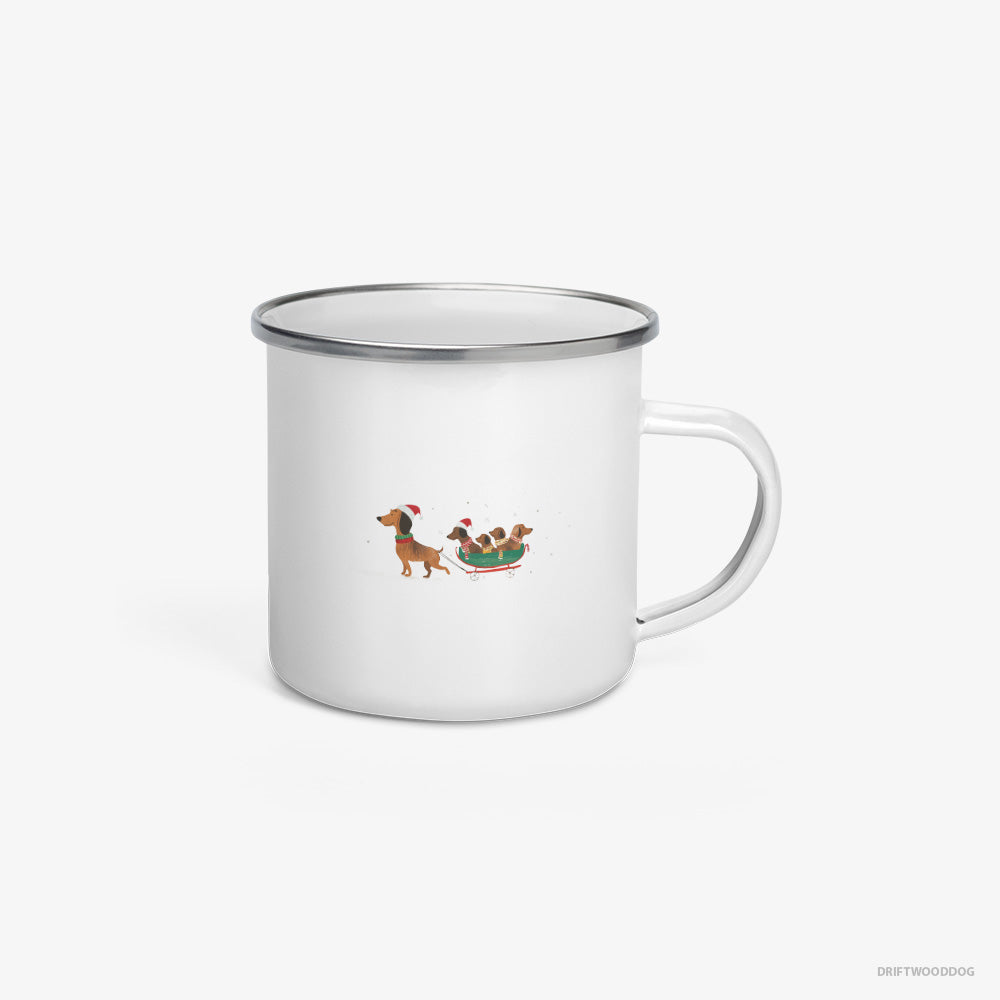 Dachshund on a Sled with Puppies Enamel Mug