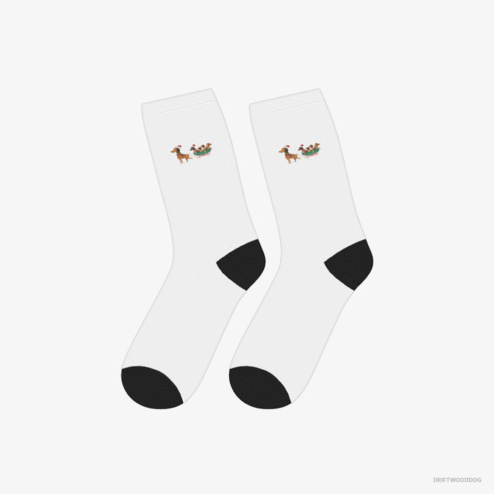 Dachshund on a Sled with Puppies – Socks White – Classic