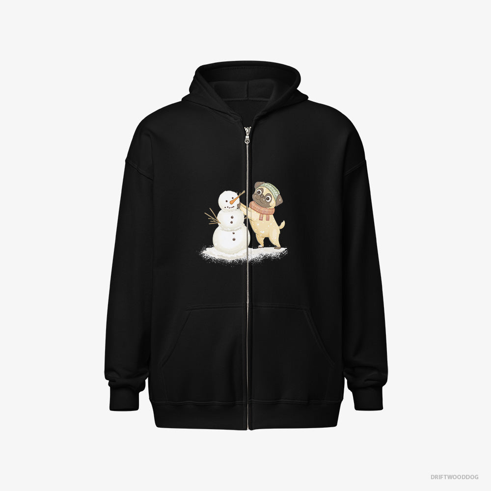 Pug Putting Together a Snowman Full-Zip Hoodie